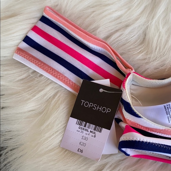TOPSHOP stripe Bardot bikini top Sz 4 - Picture 5 of 5